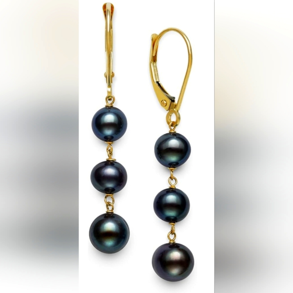 14K Yellow Gold Cultured Freshwater Pearl Dangle Drop Earrings